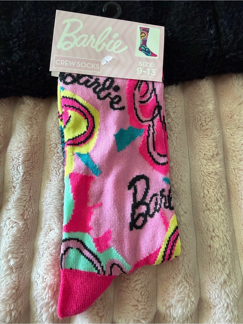 Mattel Barbie Multicolor Pink Blue Graphic Crew Socks
